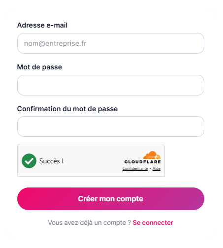 Formulaire de création de compte Evenco.